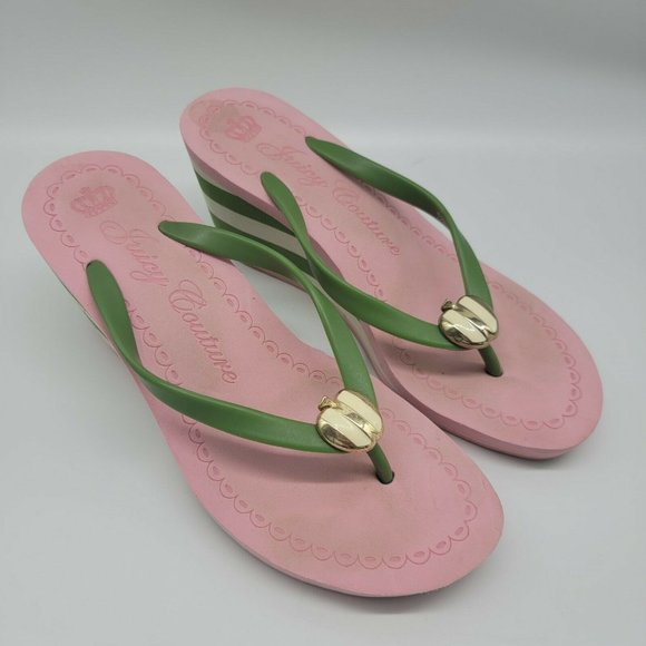 Juicy Couture Shoes - Juicy Couture Womens Laney Apple Flip Flops Thong Wedge Sandals Striped Size 8M